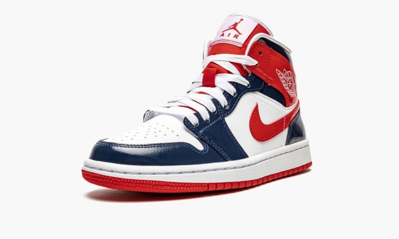 Nike Air Jordan 1 Mid 'Kiiltonahka Nahkaiset Navy / White / Red' Naisten Kengät Laivastonsininen Punainen Valkoinen | 356ZPRXYT
