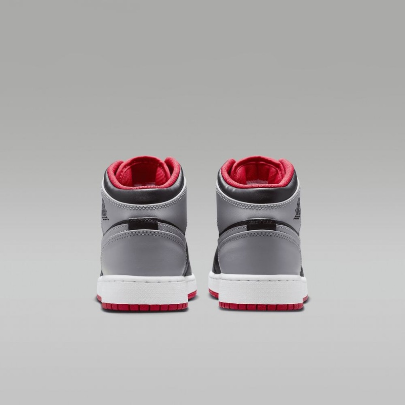 Nike Air Jordan 1 Mid Lasten Kengät Harmaat Mustat Punainen | 804BMNDEJ