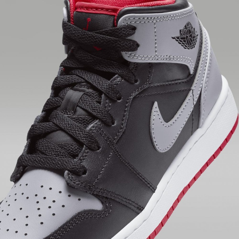 Nike Air Jordan 1 Mid Lasten Kengät Harmaat Mustat Punainen | 804BMNDEJ