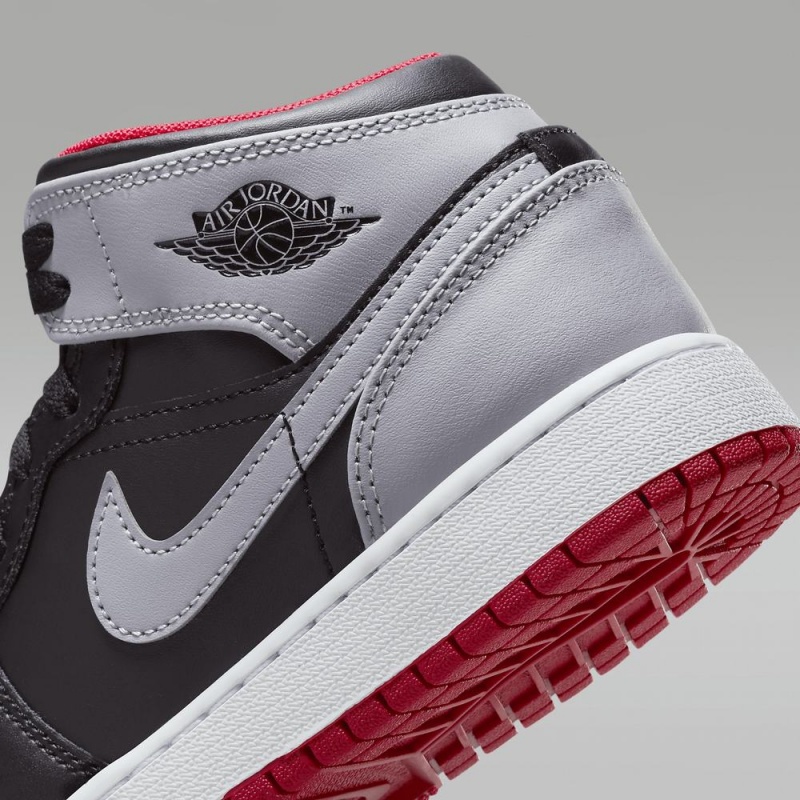 Nike Air Jordan 1 Mid Lasten Kengät Harmaat Mustat Punainen | 804BMNDEJ
