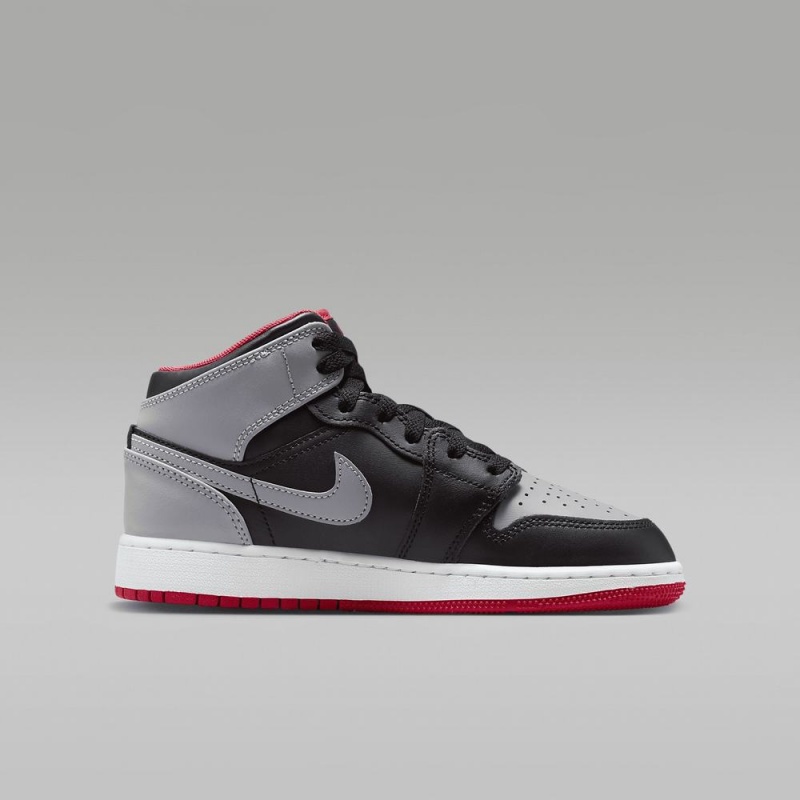 Nike Air Jordan 1 Mid Lasten Kengät Harmaat Mustat Punainen | 804BMNDEJ