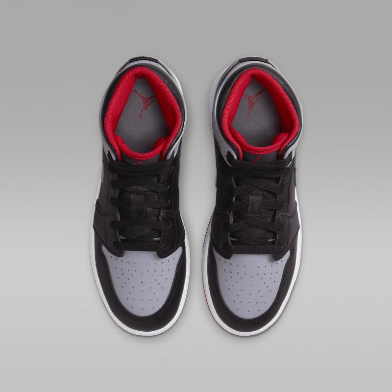 Nike Air Jordan 1 Mid Lasten Kengät Harmaat Mustat Punainen | 804BMNDEJ