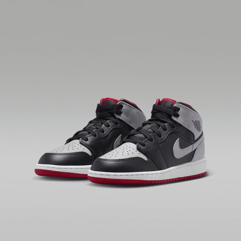 Nike Air Jordan 1 Mid Lasten Kengät Harmaat Mustat Punainen | 804BMNDEJ