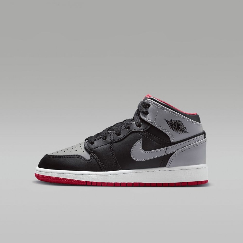 Nike Air Jordan 1 Mid Lasten Kengät Harmaat Mustat Punainen | 804BMNDEJ