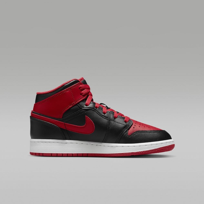 Nike Air Jordan 1 Mid Lasten Kengät Mustat Punainen | 047PJNHXB