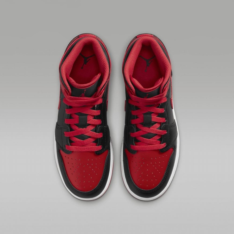 Nike Air Jordan 1 Mid Lasten Kengät Mustat Punainen | 047PJNHXB