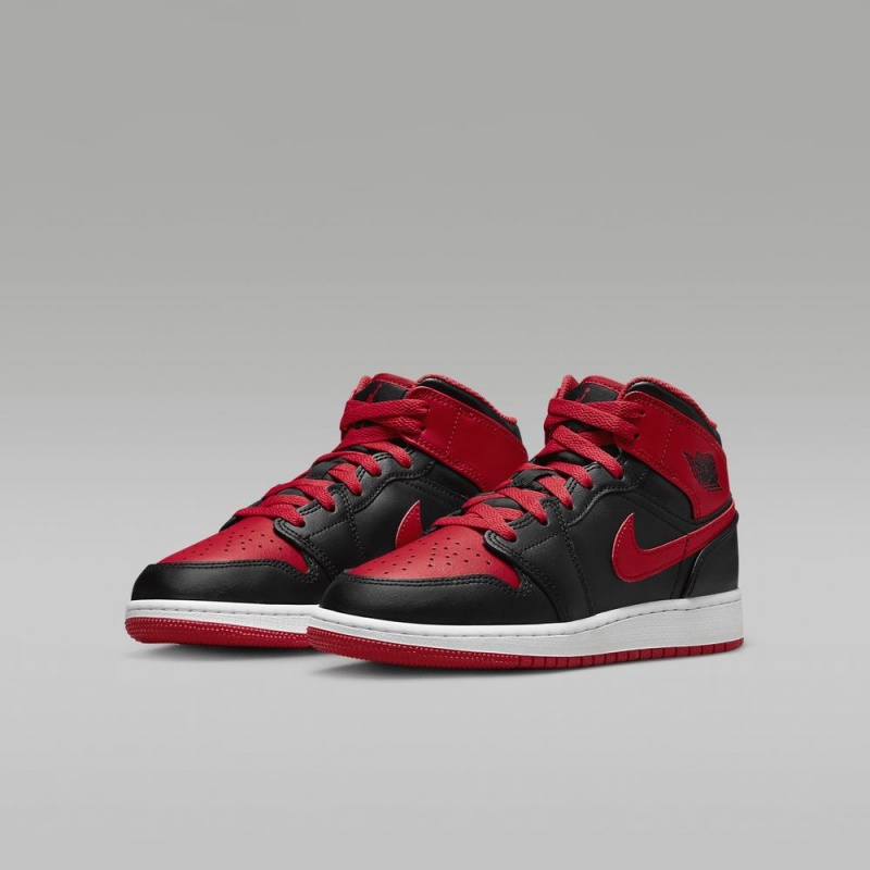 Nike Air Jordan 1 Mid Lasten Kengät Mustat Punainen | 047PJNHXB