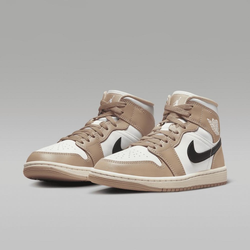 Nike Air Jordan 1 Mid Naisten Kengät Khaki Mustat Valkoinen | 537VNWPAM