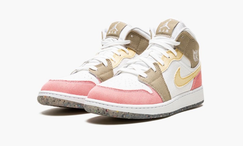 Nike Air Jordan 1 Mid 'Pastel Vivid Green Grind' Lasten Kengät Valkoinen Vihreä Pinkki Ruskea | 028MHQDEW