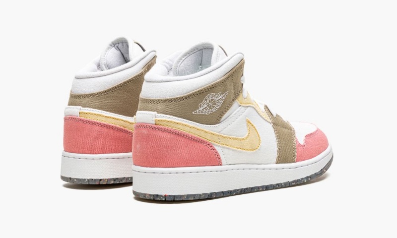 Nike Air Jordan 1 Mid 'Pastel Vivid Green Grind' Lasten Kengät Valkoinen Vihreä Pinkki Ruskea | 028MHQDEW