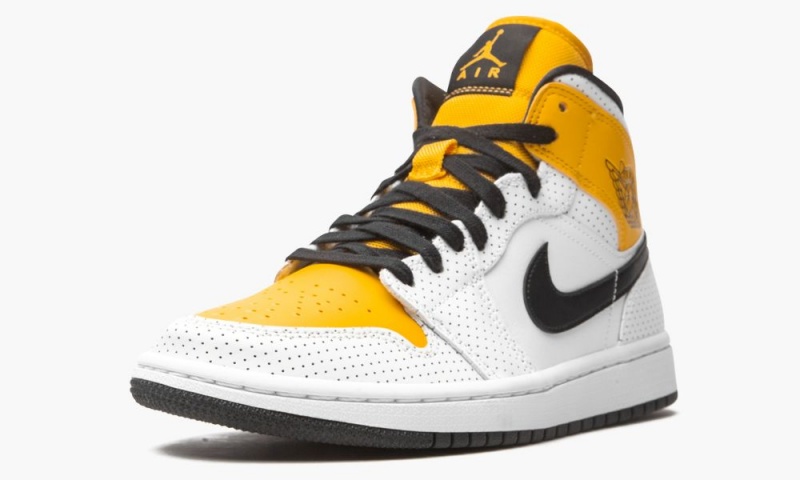 Nike Air Jordan 1 Mid 'Perforated' Naisten Kengät Valkoinen Mustat Kultaiset | 259OEQTMX