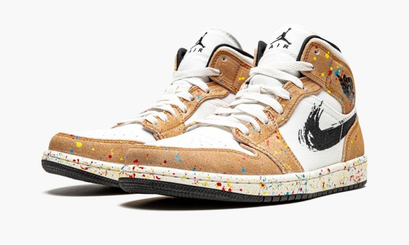 Nike Air Jordan 1 Mid SE 'Brushstroke' Miesten Kengät Valkoinen Punainen Ruskea | 328KAUFMW