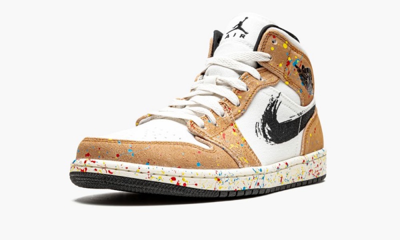Nike Air Jordan 1 Mid SE 'Brushstroke' Miesten Kengät Valkoinen Punainen Ruskea | 328KAUFMW