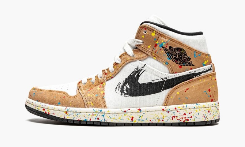 Nike Air Jordan 1 Mid SE \'Brushstroke\' Miesten Kengät Valkoinen Punainen Ruskea | 328KAUFMW