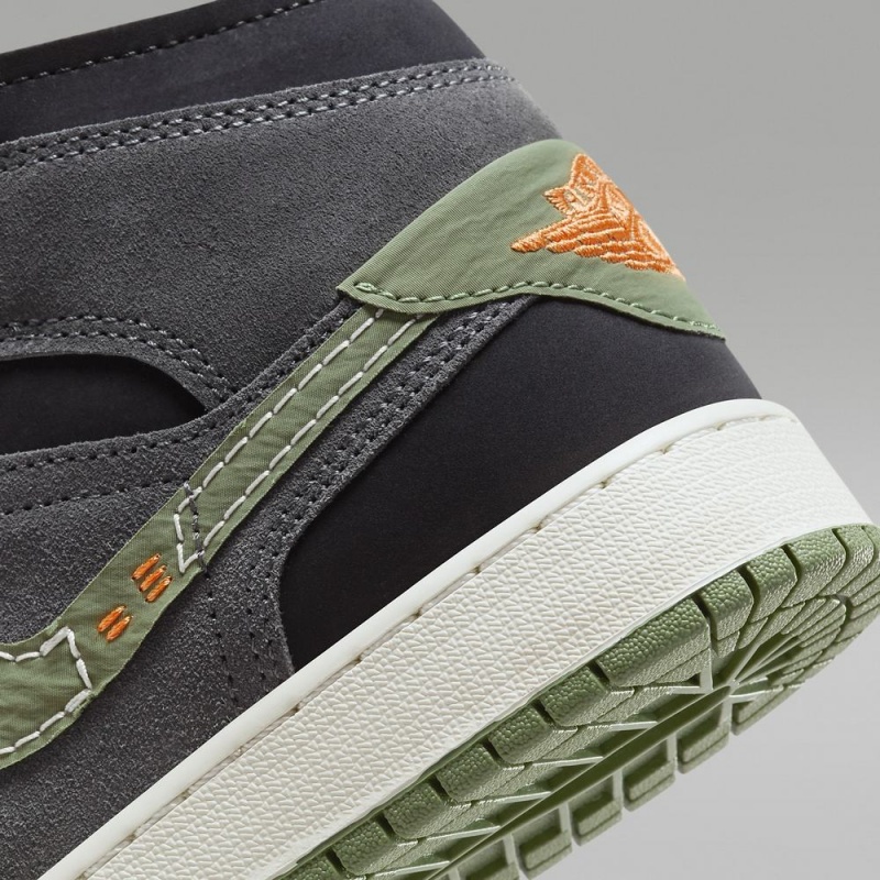 Nike Air Jordan 1 Mid SE Craft Lasten Kengät Tummanharmaat Mustat Sininen Vaaleanoliivinvihreä | 135WNSUEC