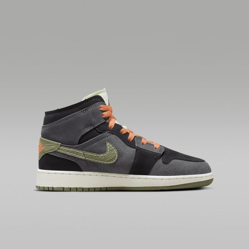 Nike Air Jordan 1 Mid SE Craft Lasten Kengät Tummanharmaat Mustat Sininen Vaaleanoliivinvihreä | 135WNSUEC