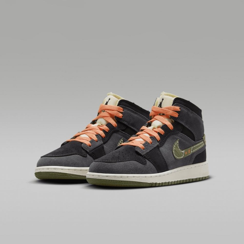 Nike Air Jordan 1 Mid SE Craft Lasten Kengät Tummanharmaat Mustat Sininen Vaaleanoliivinvihreä | 135WNSUEC
