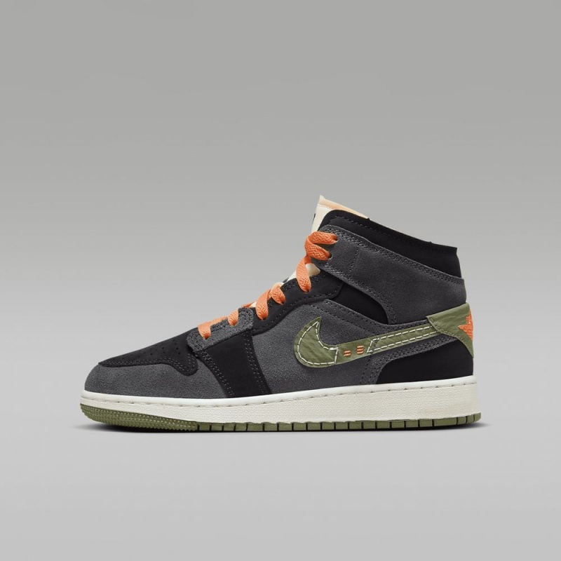 Nike Air Jordan 1 Mid SE Craft Lasten Kengät Tummanharmaat Mustat Sininen Vaaleanoliivinvihreä | 135WNSUEC