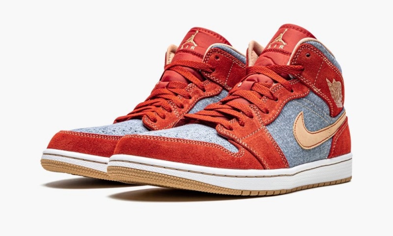 Nike Air Jordan 1 Mid SE 'Denim Red Mokka' Miesten Kengät Punainen Valkoinen | 470CJSBZF