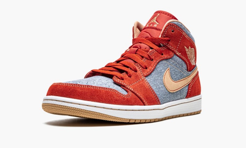 Nike Air Jordan 1 Mid SE 'Denim Red Mokka' Miesten Kengät Punainen Valkoinen | 470CJSBZF