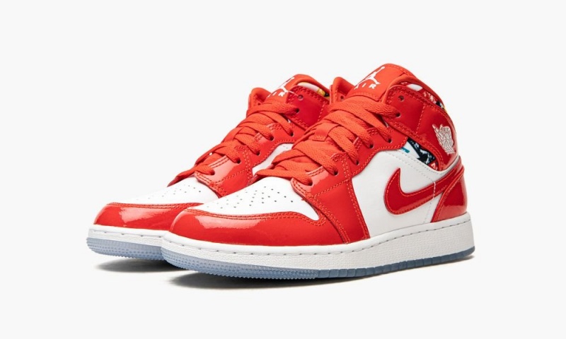 Nike Air Jordan 1 Mid SE GS 'Barcelona Villa Red Kiiltonahka' Lasten Kengät Punainen Valkoinen | 042LXSYFZ