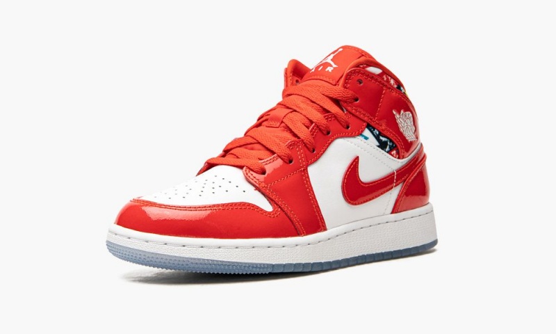 Nike Air Jordan 1 Mid SE GS 'Barcelona Villa Red Kiiltonahka' Lasten Kengät Punainen Valkoinen | 042LXSYFZ