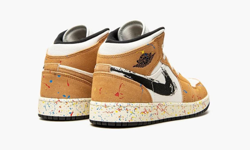 Nike Air Jordan 1 Mid SE GS 'Brushstroke' Lasten Kengät Valkoinen Punainen Ruskea | 637DETYQC