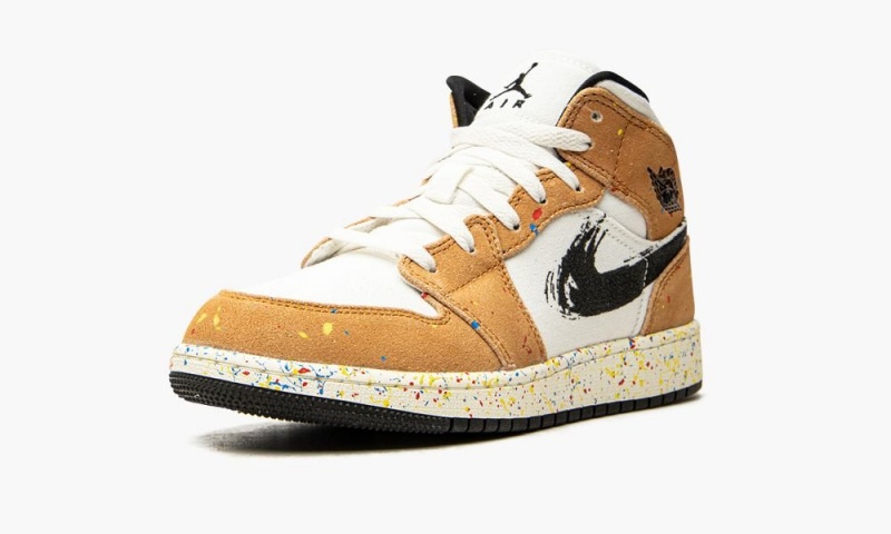 Nike Air Jordan 1 Mid SE GS 'Brushstroke' Lasten Kengät Valkoinen Punainen Ruskea | 637DETYQC