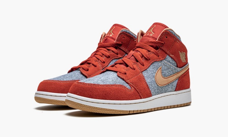 Nike Air Jordan 1 Mid SE GS 'Denim / Red Mokka' Lasten Kengät Punainen Valkoinen | 386MGQXIL