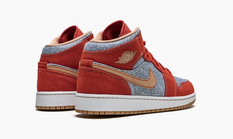 Nike Air Jordan 1 Mid SE GS 'Denim / Red Mokka' Lasten Kengät Punainen Valkoinen | 386MGQXIL