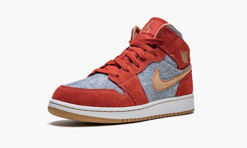 Nike Air Jordan 1 Mid SE GS 'Denim / Red Mokka' Lasten Kengät Punainen Valkoinen | 386MGQXIL