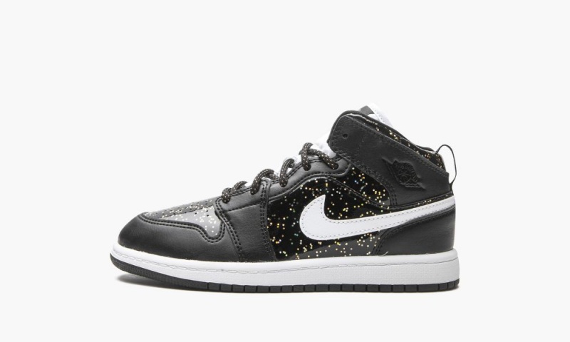 Nike Air Jordan 1 Mid SE PS \'Black Glitter\' Lasten Kengät Mustat Valkoinen Kultaiset | 058OFUPMI