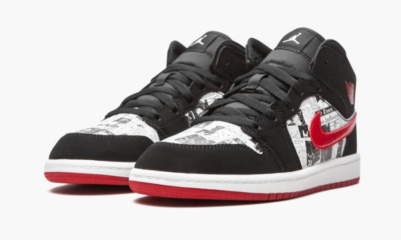 Nike Air Jordan 1 Mid SE (PS) 'Newspaper Air Times' Lasten Kengät Mustat Punainen Valkoinen | 708HSITZF