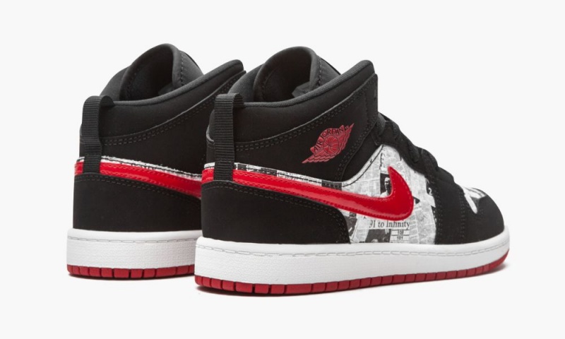 Nike Air Jordan 1 Mid SE (PS) 'Newspaper Air Times' Lasten Kengät Mustat Punainen Valkoinen | 708HSITZF