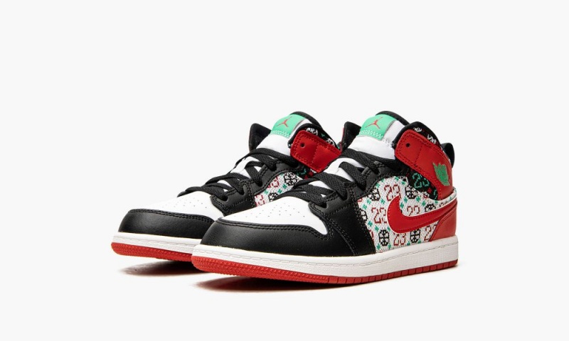 Nike Air Jordan 1 Mid SE (PS) 'Ugly Christmas Villa' Lasten Kengät Valkoinen Punainen Mustat | 730OKUVRP