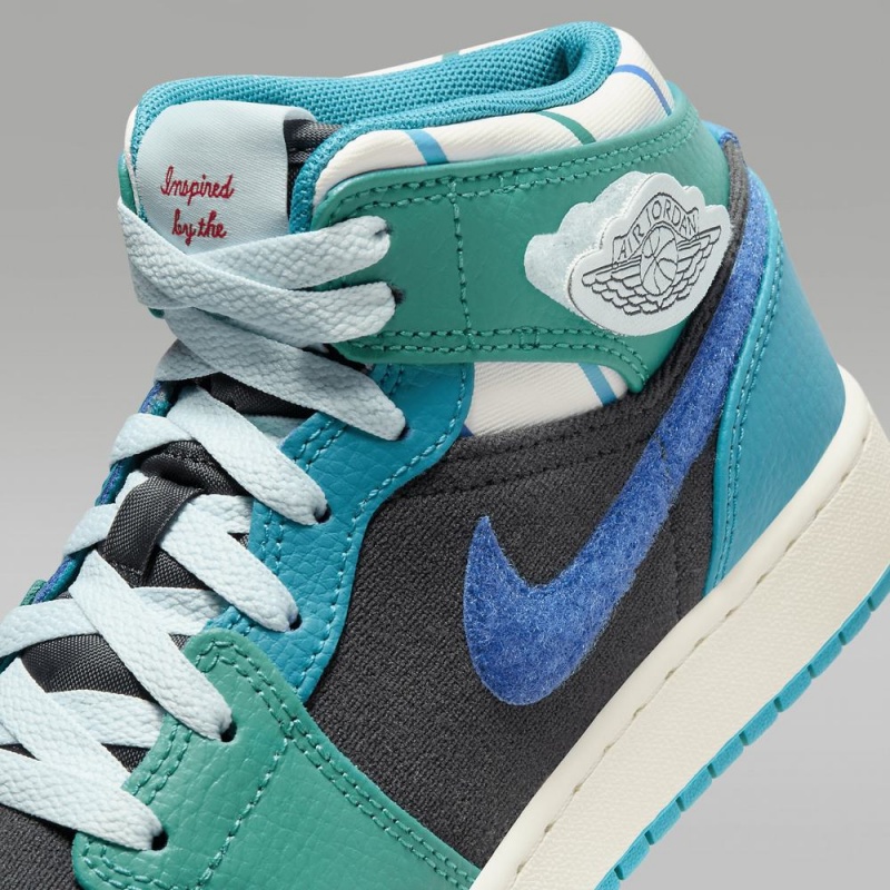 Nike Air Jordan 1 Mid Sneaker School Lasten Kengät Tummanharmaat Turkoosi Sininen | 314XZSPCO
