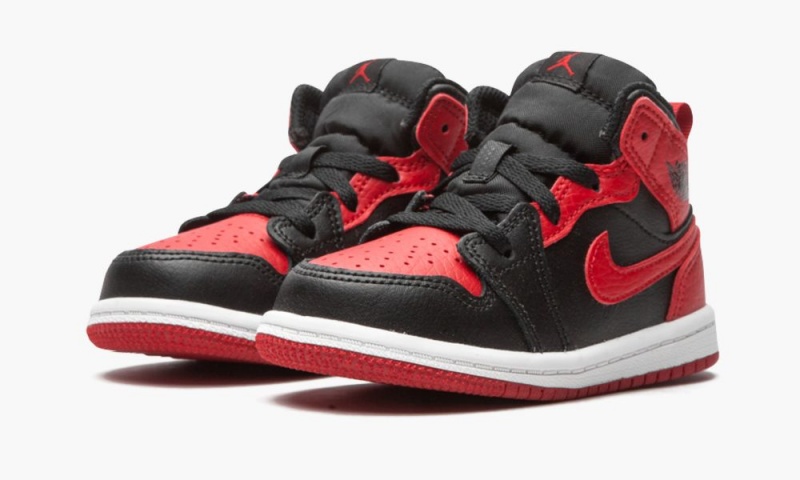 Nike Air Jordan 1 Mid TD 'Banned 2020' Lasten Kengät Mustat Punainen Valkoinen | 847FENOIB