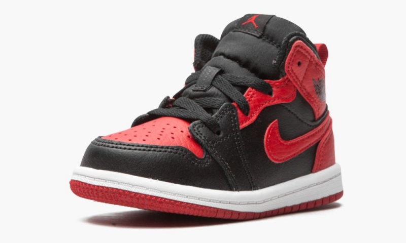 Nike Air Jordan 1 Mid TD 'Banned 2020' Lasten Kengät Mustat Punainen Valkoinen | 847FENOIB