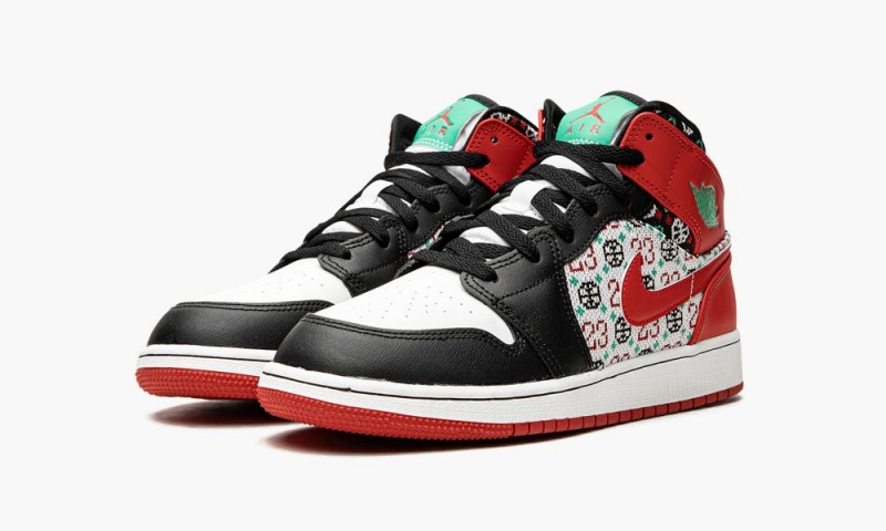 Nike Air Jordan 1 Mid 'Ugly Christmas Villa' Lasten Kengät Valkoinen Punainen Mustat | 084LOVBQH