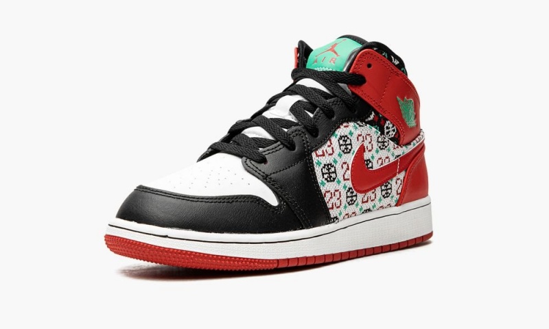 Nike Air Jordan 1 Mid 'Ugly Christmas Villa' Lasten Kengät Valkoinen Punainen Mustat | 084LOVBQH