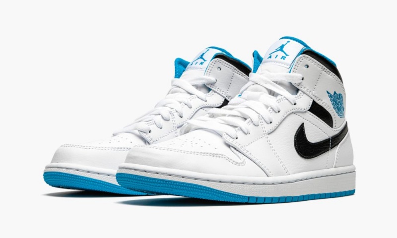 Nike Air Jordan 1 Mid 'White / Laser Blue' Miesten Kengät Valkoinen Sininen Mustat | 129RYBFIN