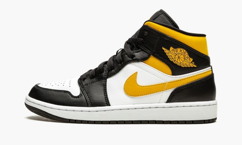 Nike Air Jordan 1 Mid \'White / Pollen / Black\' Miesten Kengät Valkoinen Mustat | 270TUEKPI