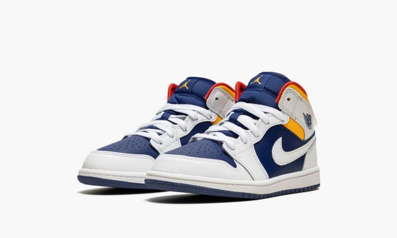 Nike Air Jordan 1 Mid 'hite Deep Royal Blue' Lasten Kengät Valkoinen Oranssi | 970NLYZAF