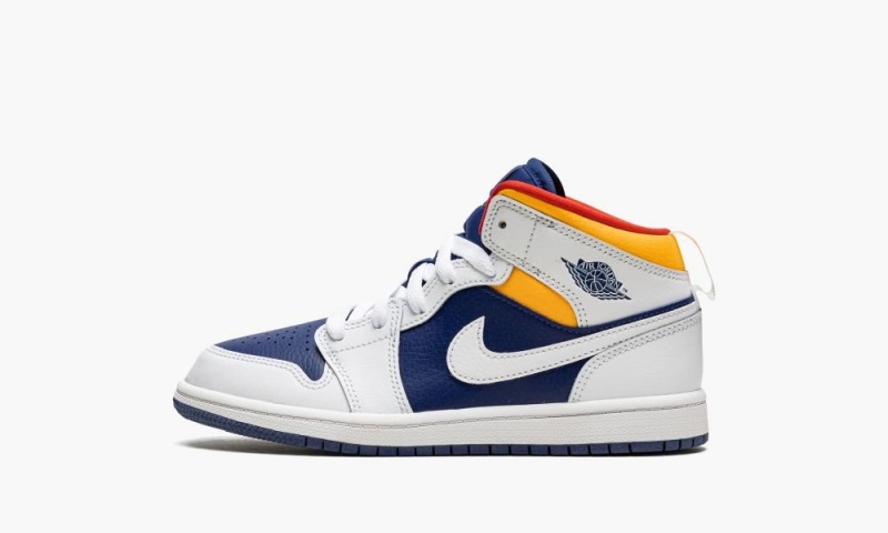 Nike Air Jordan 1 Mid \'hite Deep Royal Blue\' Lasten Kengät Valkoinen Oranssi | 970NLYZAF
