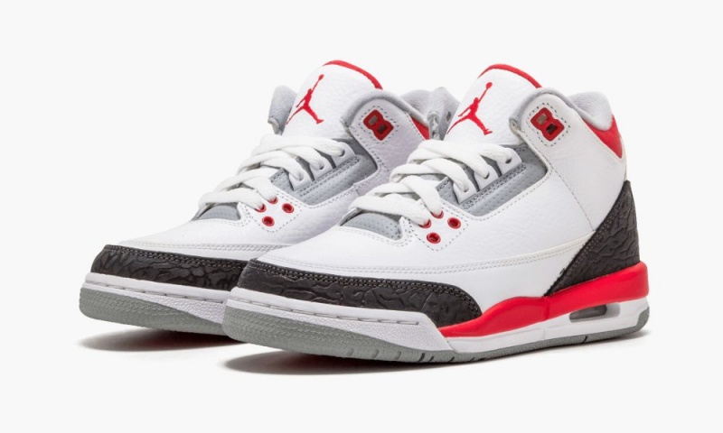 Nike Air Jordan 3 Retro (GS) 'Fire Red' Lasten Kengät Valkoinen Punainen Hopea Mustat | 435DCVNQF