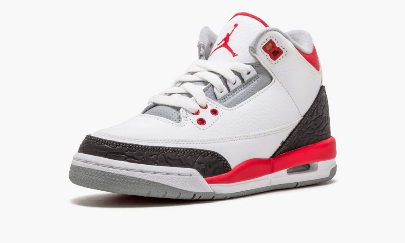 Nike Air Jordan 3 Retro (GS) 'Fire Red' Lasten Kengät Valkoinen Punainen Hopea Mustat | 435DCVNQF