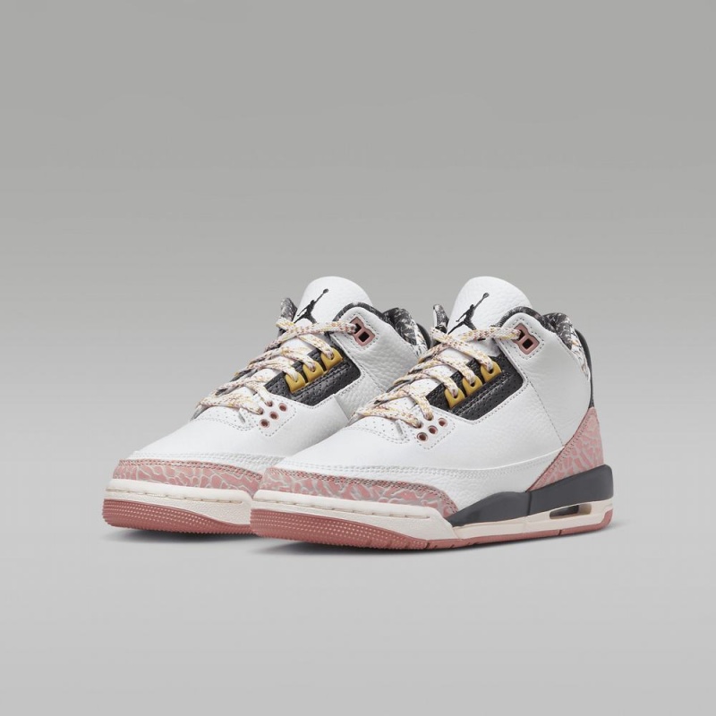 Nike Air Jordan 3 Retro Lasten Kengät Valkoinen Punainen Tummanharmaat | 051NSUOEH