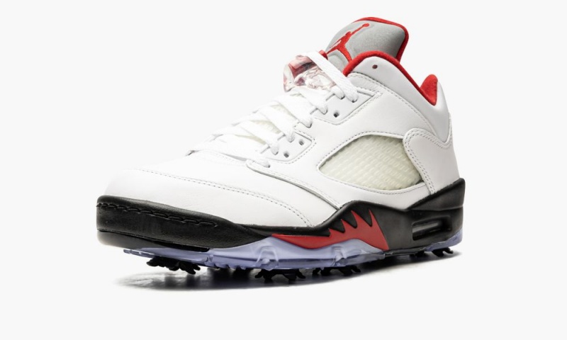 Nike Air Jordan 5 Low Golf 'Fire Red - Silver Tongue' Miesten Kengät Valkoinen Punainen Mustat | 576GZABSE