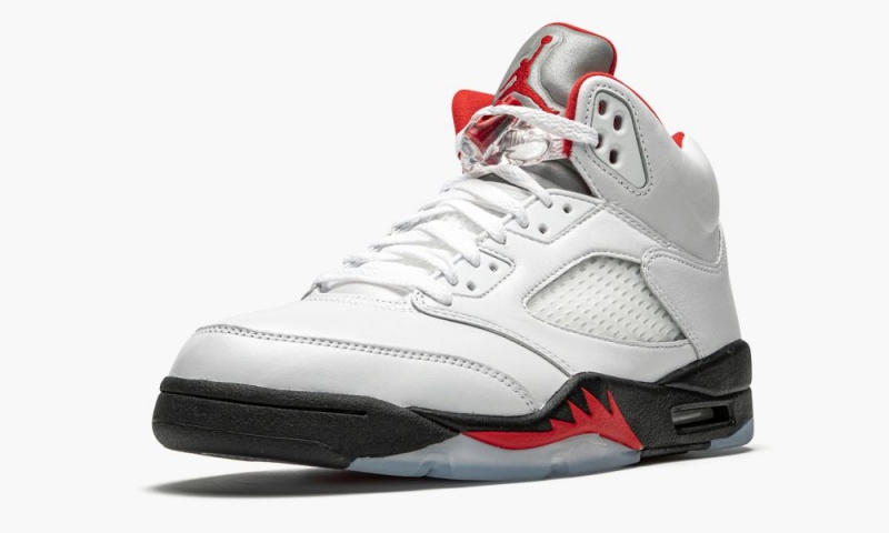 Nike Air Jordan 5 Retro 'Fire Red Silver Tongue 2020' Miesten Kengät Valkoinen Punainen Mustat | 083QHNOWZ