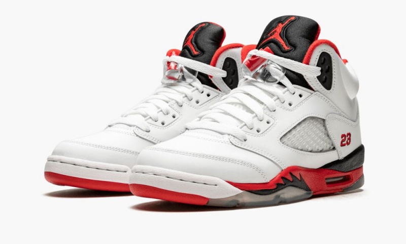 Nike Air Jordan 5 Retro GS 'Fire Red Black Tongue' Lasten Kengät Valkoinen Punainen Mustat | 158NJBCHY